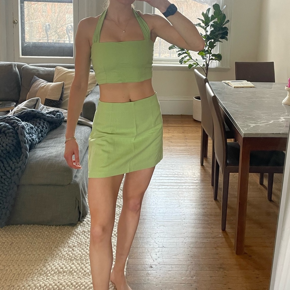 with jéan green linen skirt & halter set!